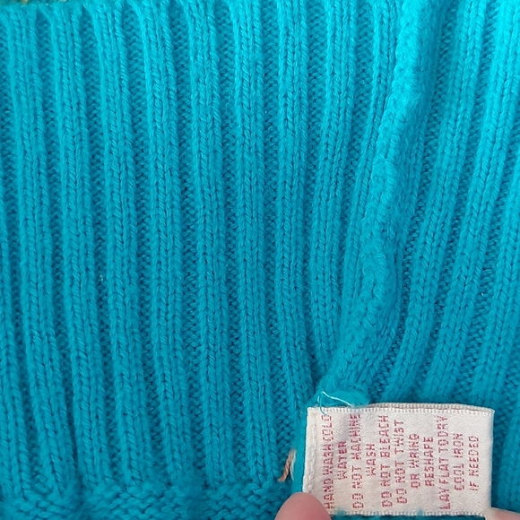 Fair Isle Knit Skull Derek Heart Blue Green Hoodie Sweater L Large Y2K - Picture 8 of 8